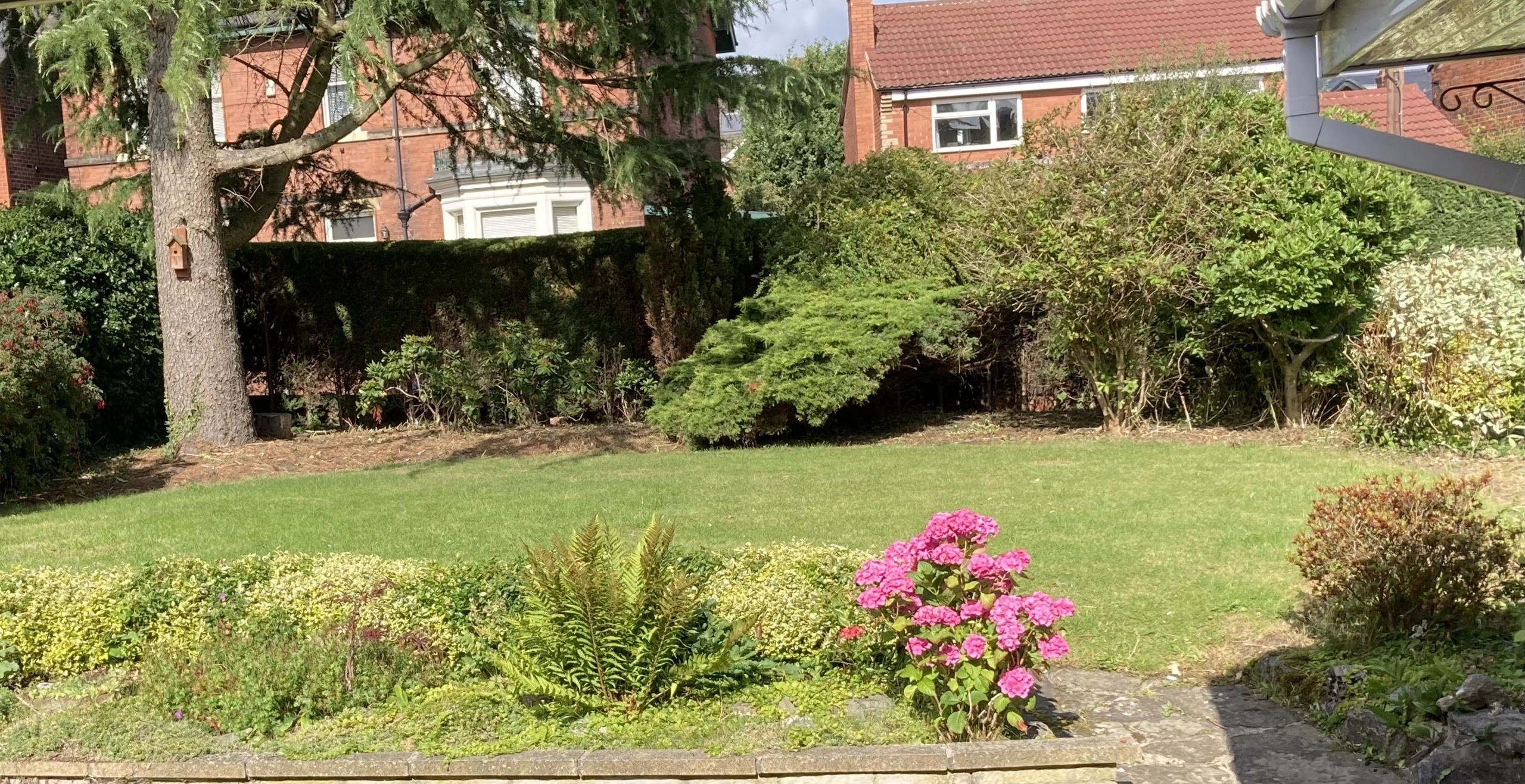 a garden with a bench and flowers at Havendale Accessible Holiday Cottage