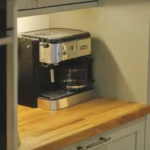 a coffee machine sitting on top of a wooden counter at Havendale Accessible Holiday Cottage