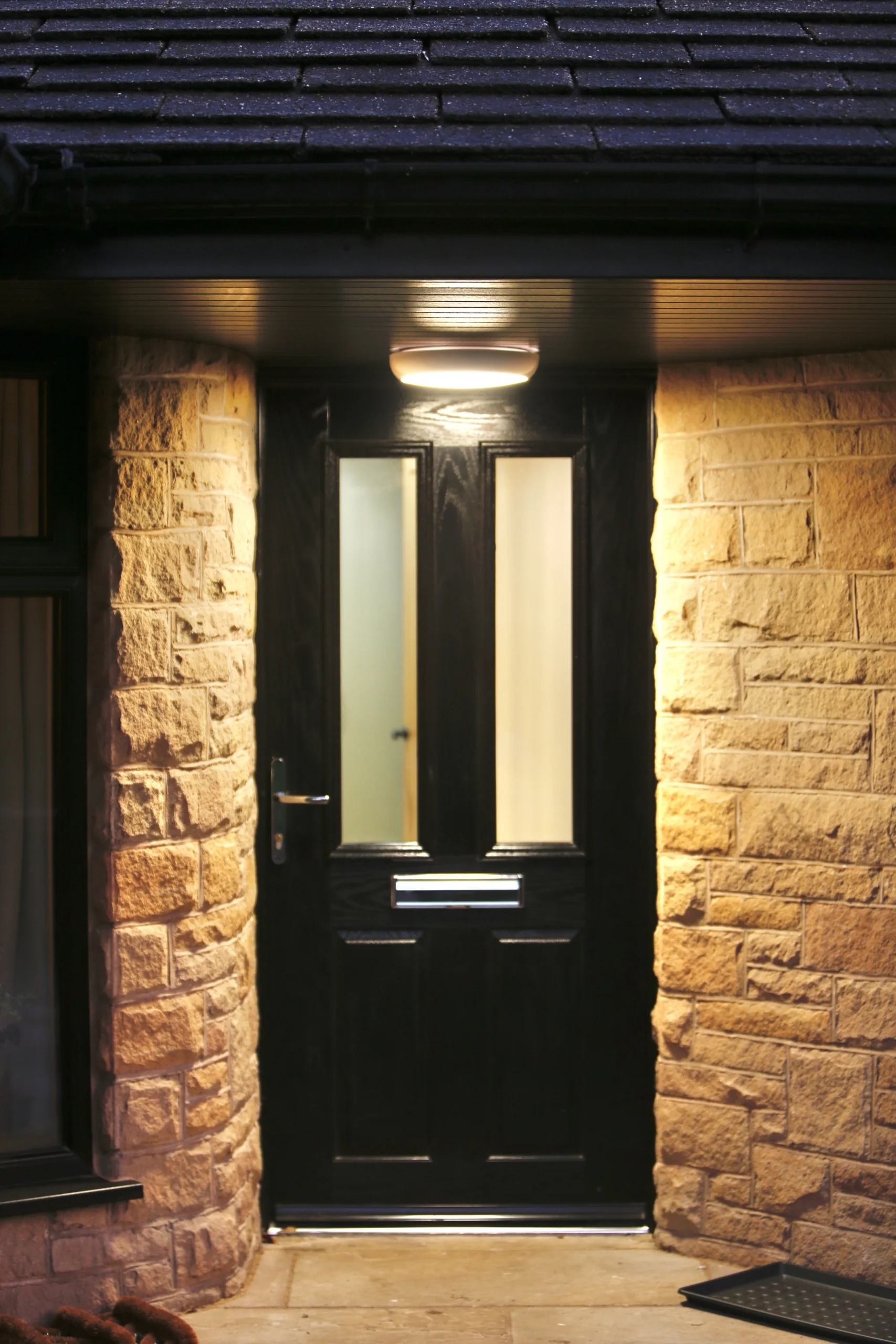a cat is sitting in front of a door at Havendale Accessible Holiday Cottage